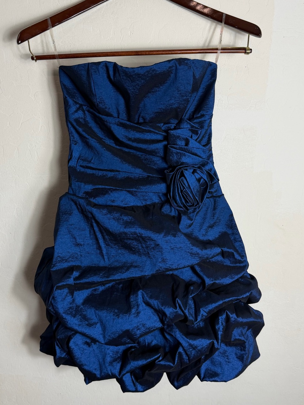 Teeze Me Strapless Royal Blue Bubble Hem Cocktail Dress with Rosette